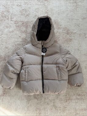 The Children's Place Taupe Hooded Puffer Jacket with Black Lining